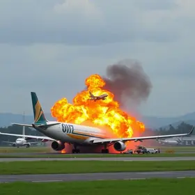 explosão de motor em avião