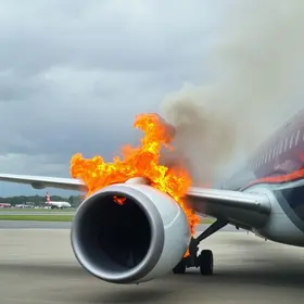 motor de avião em chamas