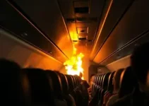 avião com motor em chamas