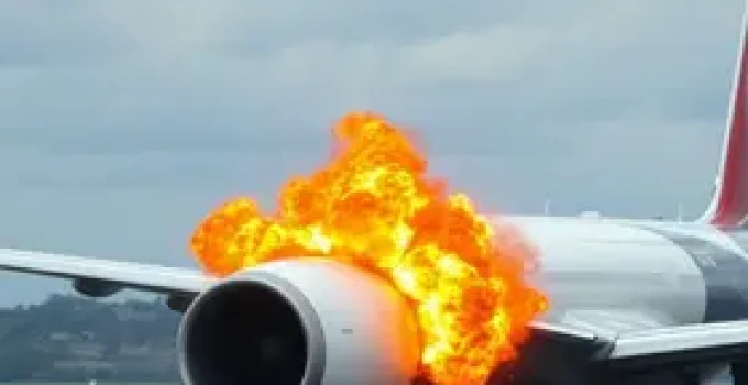 motor de avião explode durante decolagem