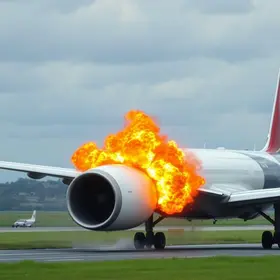 motor de avião explode durante decolagem